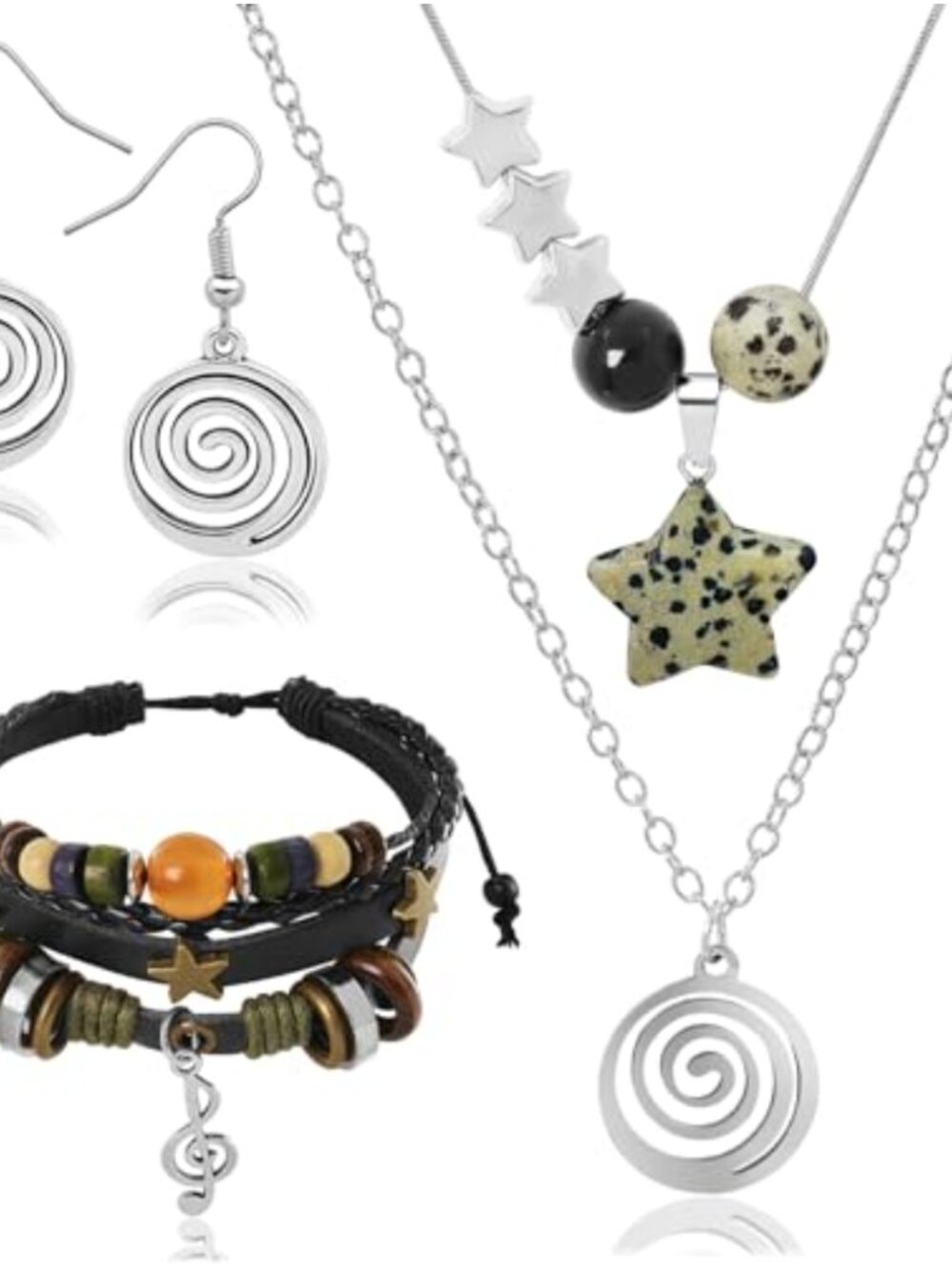 Y2K Grunge Jewelry Set 3 Pcs Layered Star Choker Necklace Earrings Bracelet Punk